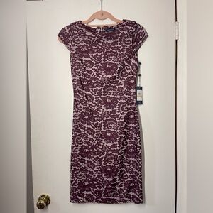 TOMMY HILFIGER NWT Dress 2 Maroon Lace Print Cap Sleeve‎ Stretch Zip Above Knee
